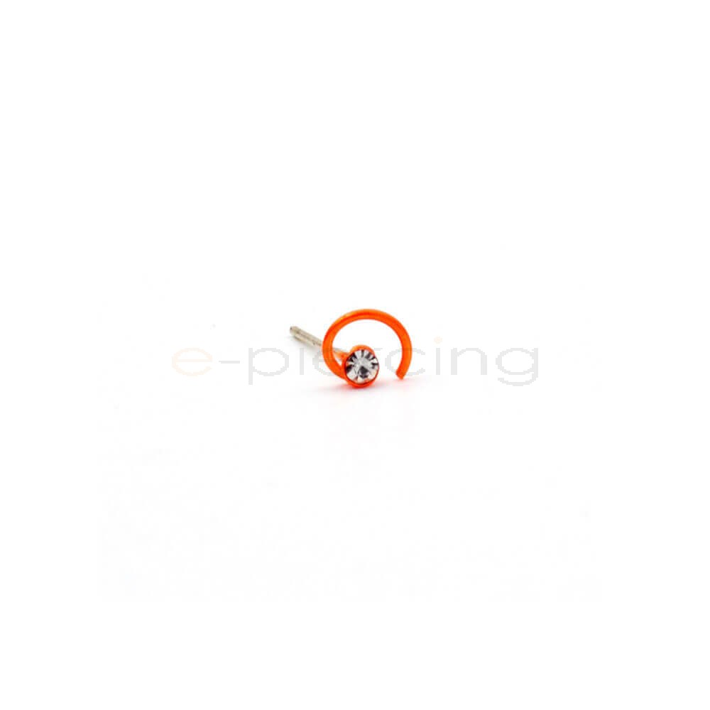 Ασημένιο σκουλαρίκι μύτης σπιράλ φωσφορούχο-orange 10125