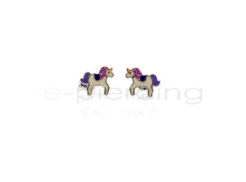Ασημένια σκουλαρίκια μονόκερος-purple