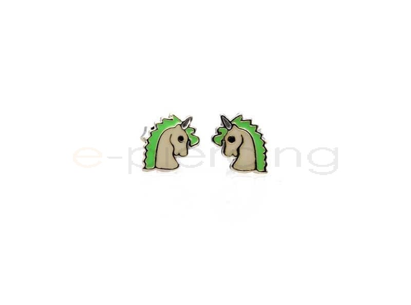 Ασημένια σκουλαρίκια μονόκερος-Green