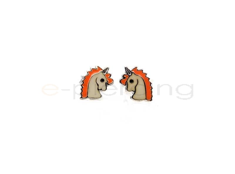 Ασημένια σκουλαρίκια μονόκερος-orange