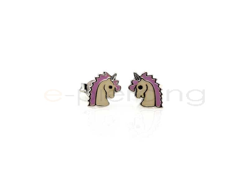 Ασημένια σκουλαρίκια μονόκερος-purple