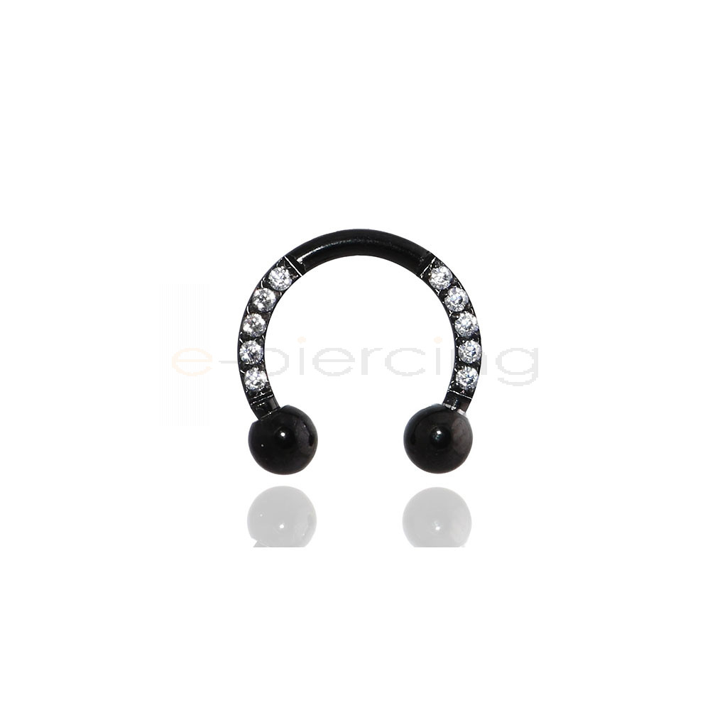 Black Surgical Steel 316L Circular Barbell with Zircon 50069