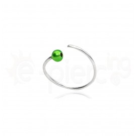 Ασημένιος κρίκος μύτης 10mm με χρωματιστή μπίλια-Green 10089