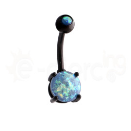 Μαύρο σκουλαρίκι αφαλού Opal 8mm-Blue glitter 60018