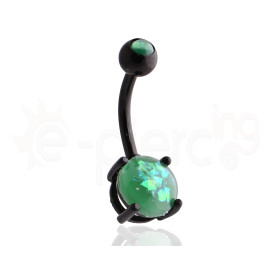 Μαύρο σκουλαρίκι αφαλού Opal 8mm-Green 60018